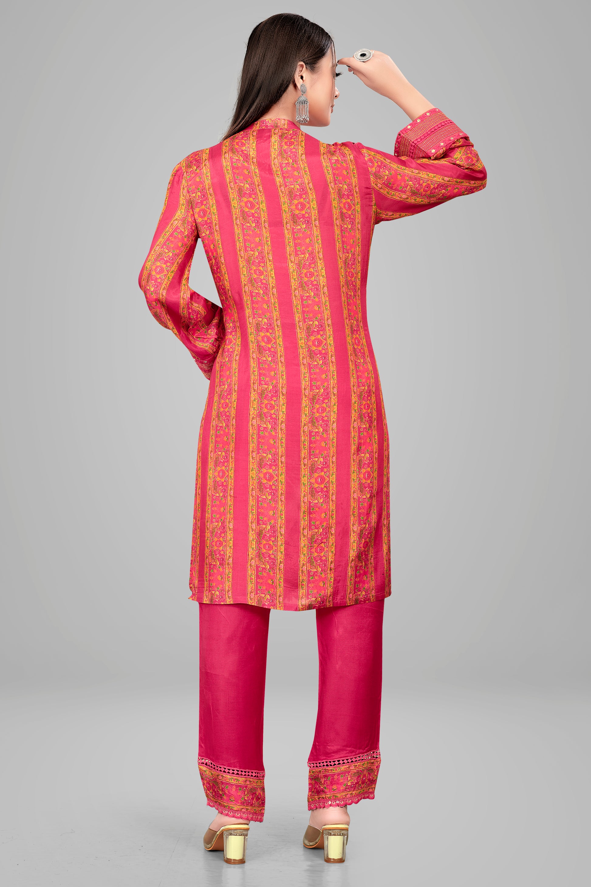 Ekisha's Designer Pink Muslin Kurta and Pant Set, back view