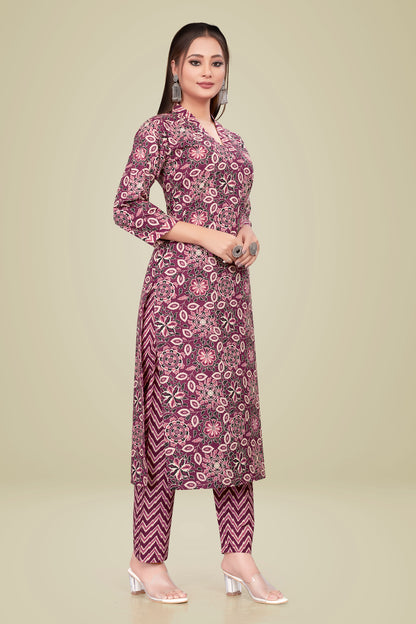 Ekisha's Wine Printed Kurta and Pant Set, side view