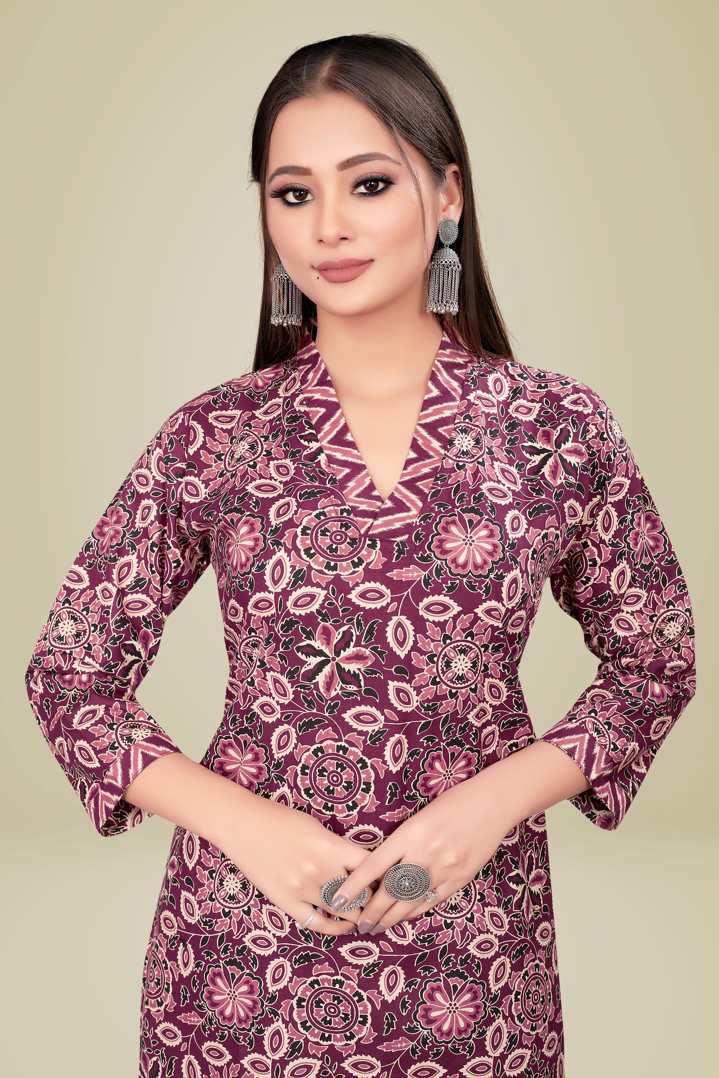 Ekisha's Wine Printed Kurta and Pant Set, detailed view