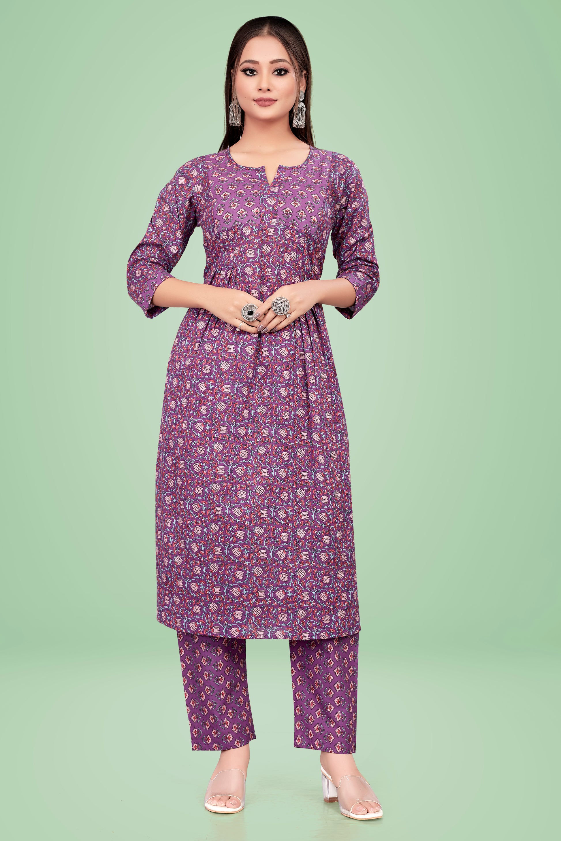 Ekisha's Purple Kurta and Pant set, front view