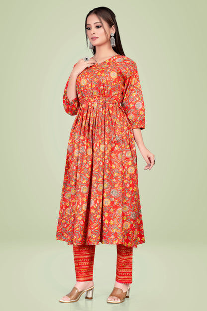  Ekisha's Orange Printed Kurta and Pant Set, another side view