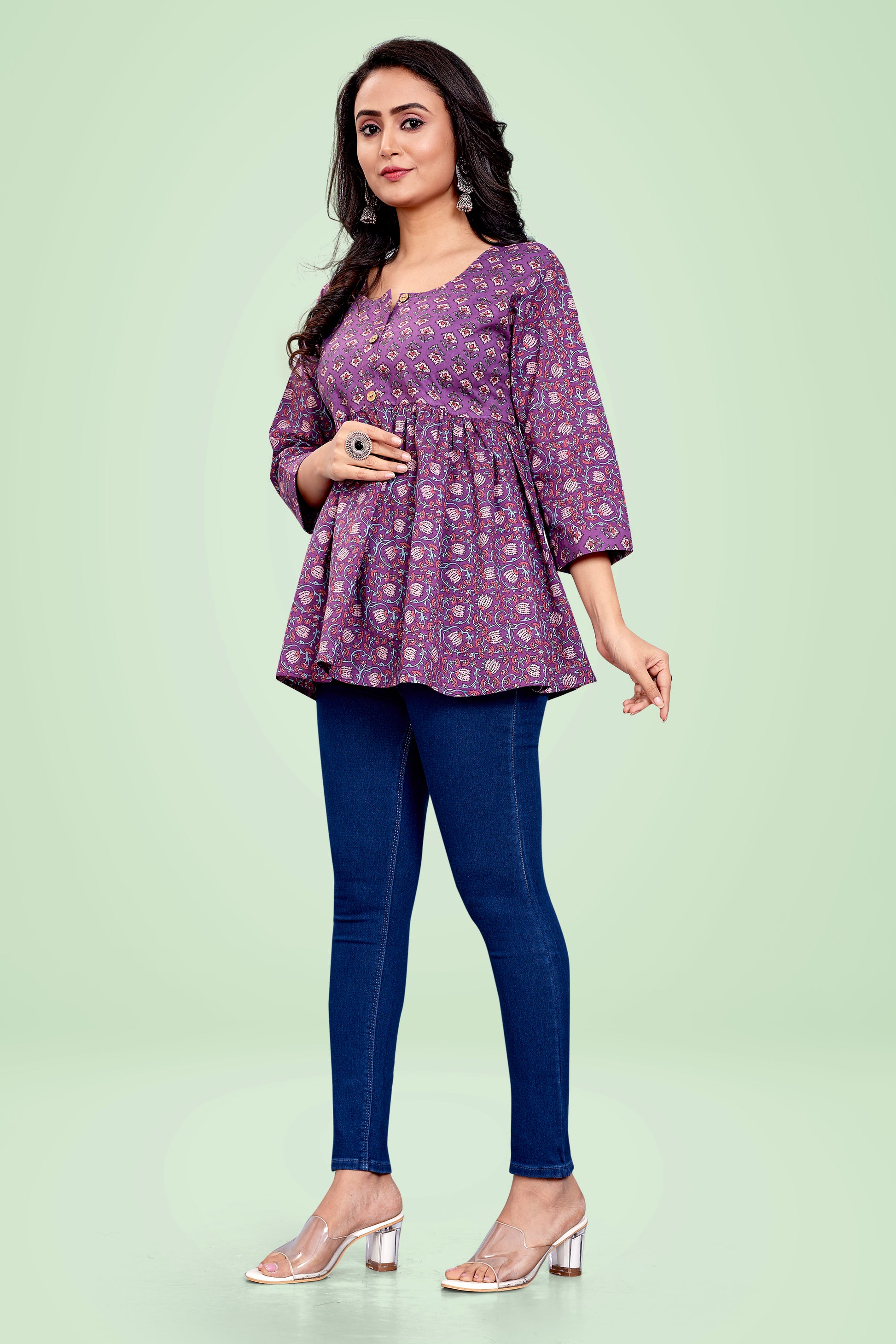 Ekisha's Purple printed tunic top, another side view