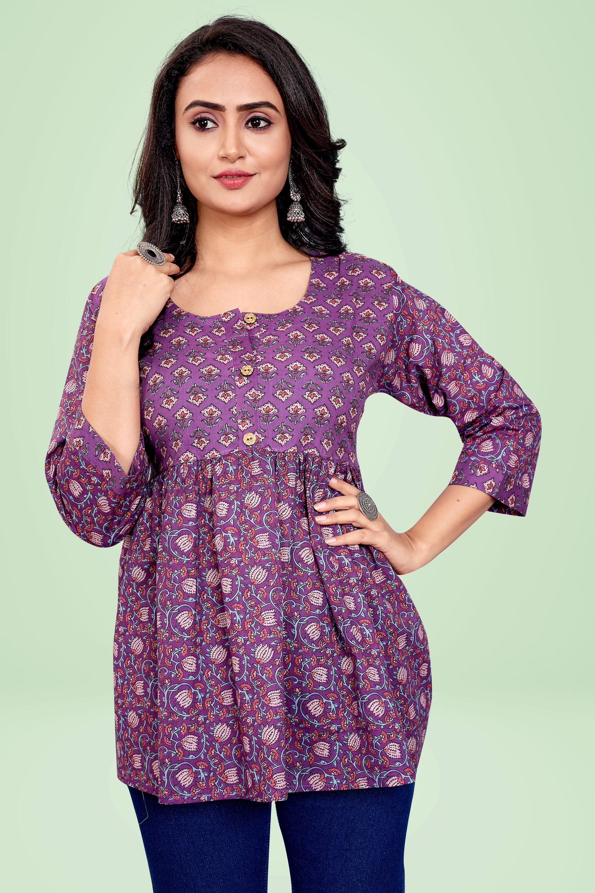 Light Violet Printed Cotton Tunic Top at Rs 340/piece in Jaipur