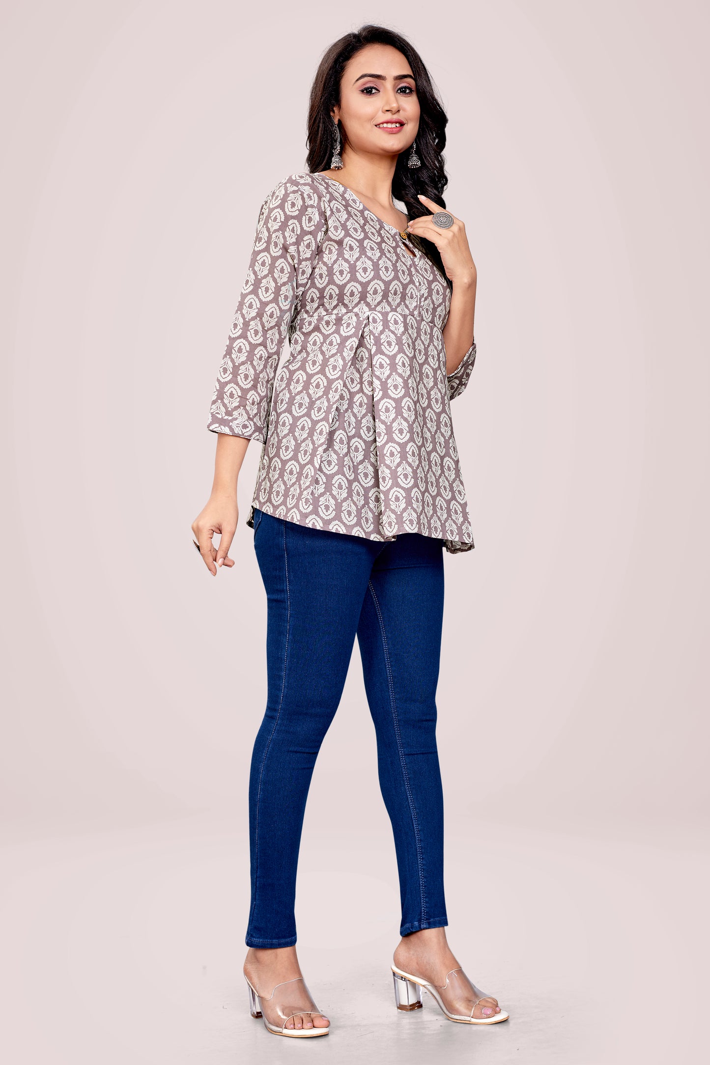 Ekisha's Falsa Printed Tunic Top, side view