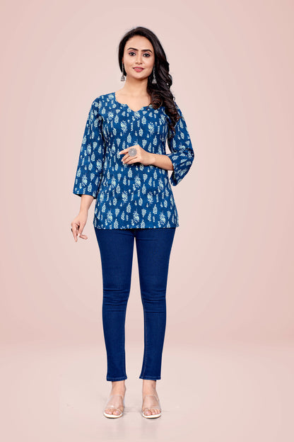 Ekisha's Navy Tunic Top, front view