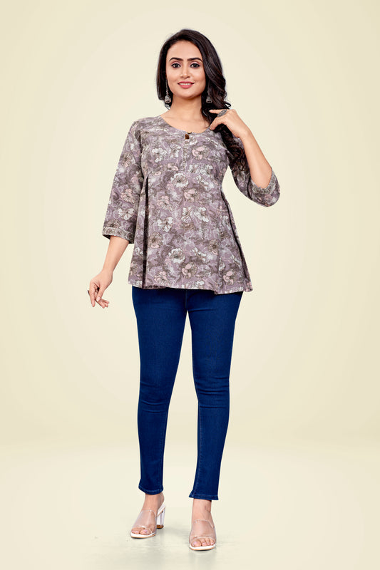 Ekisha's Multicolor printed tunic top, front view