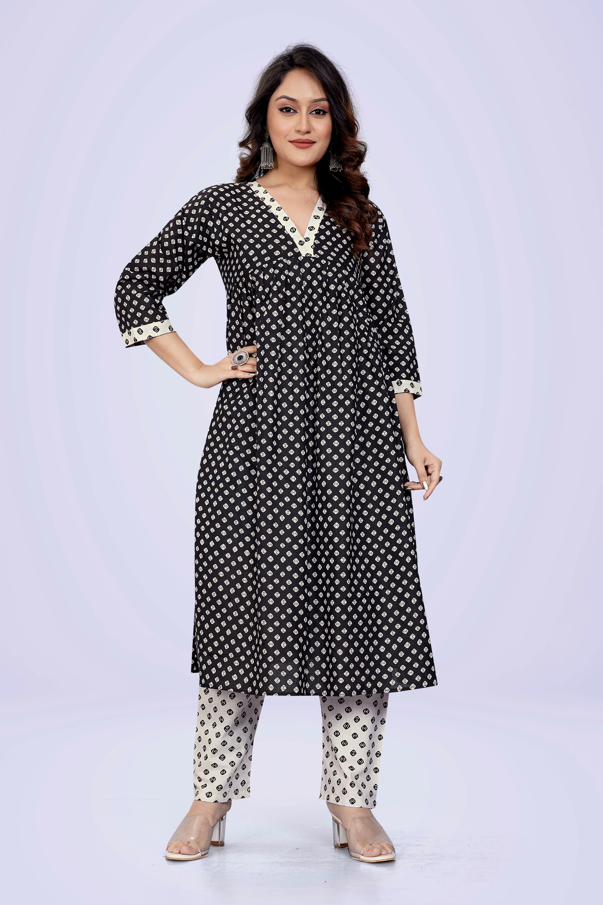 Ekisha's Black Printed Kurta and Pant Set, front view