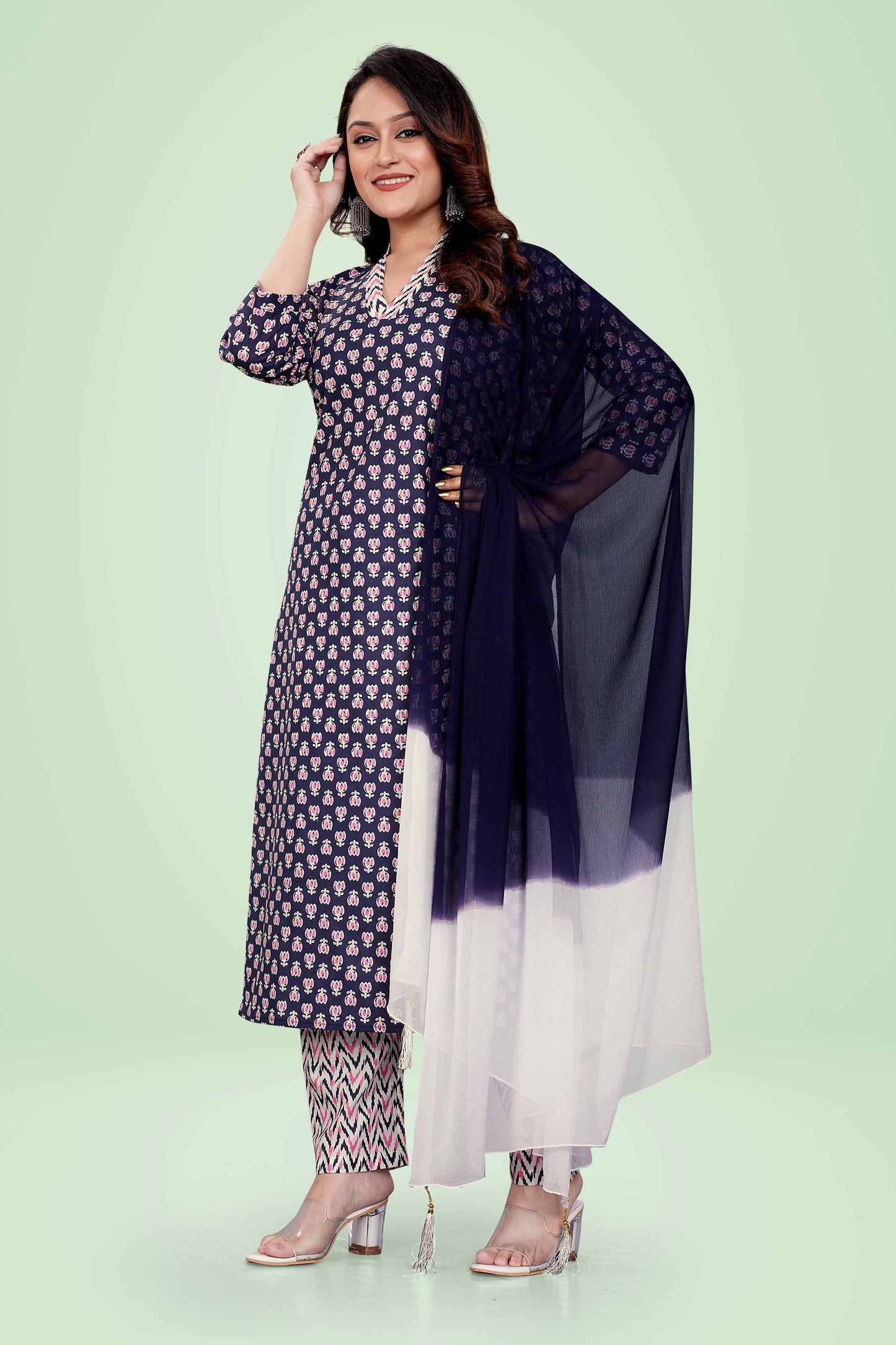 Ekisha's Blue Printed Kurta set with Dupatta, another side view