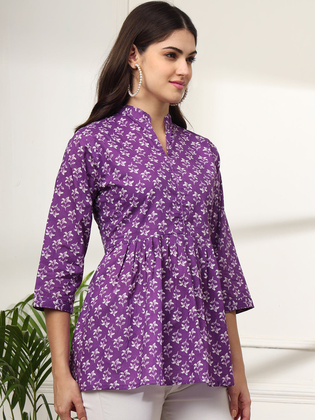 Ekisha s women purple beautiful designer floral printed cotton tunic t