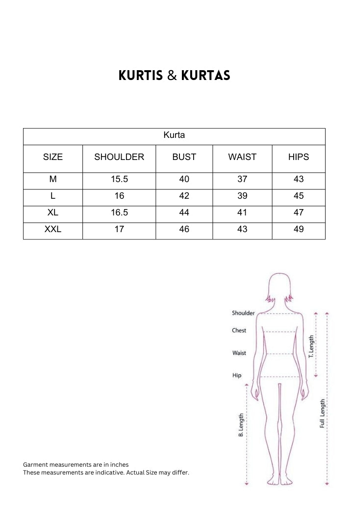 Ekisha women kurta kurti size chart