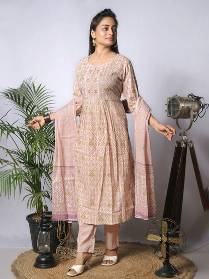 Light purple kurta set with dupatta, side view