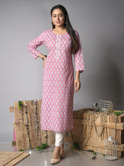 Pink cotton kurta, another front view