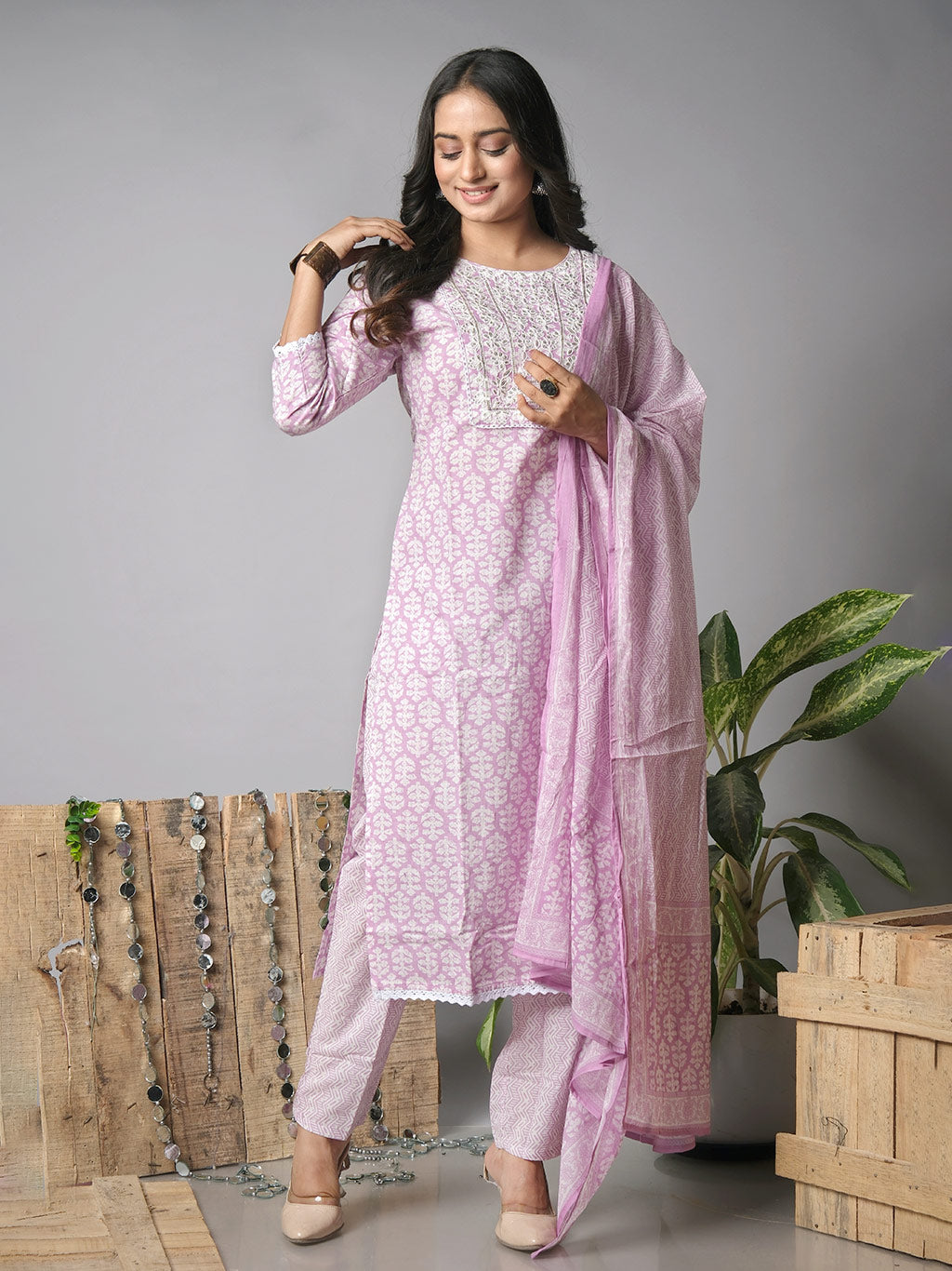 Baby Pink kurta set with dupatta, another front view