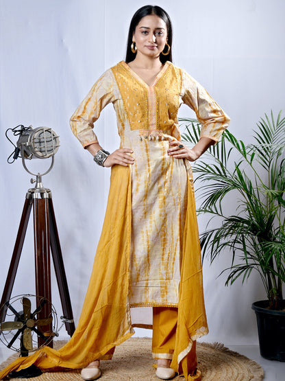 Mustard kurta set with dupatta, front view