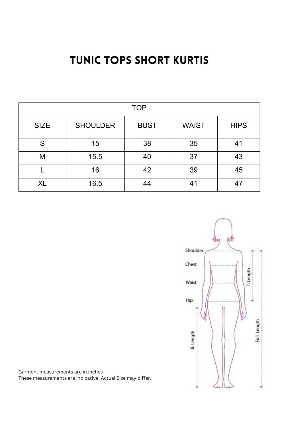 ekisha women kurta size chart