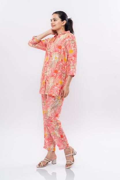 Ekisha's women muslin printed multicolor co-ord set, side view