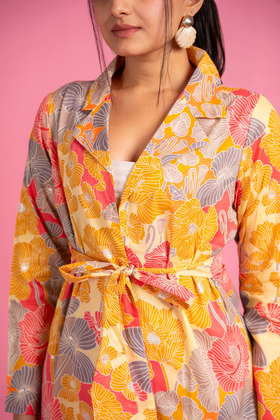 Ekisha's women muslin printed yellow floral co-ord set, detailed view 2