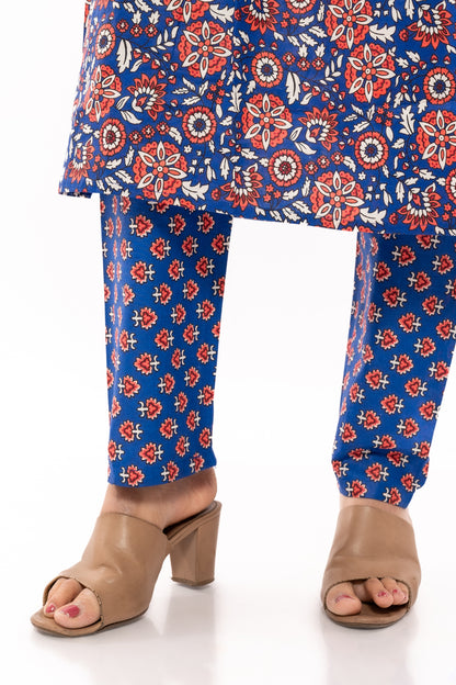 Ekisha's women floral printed royal blue cotton kurta and pant set - Ekisha